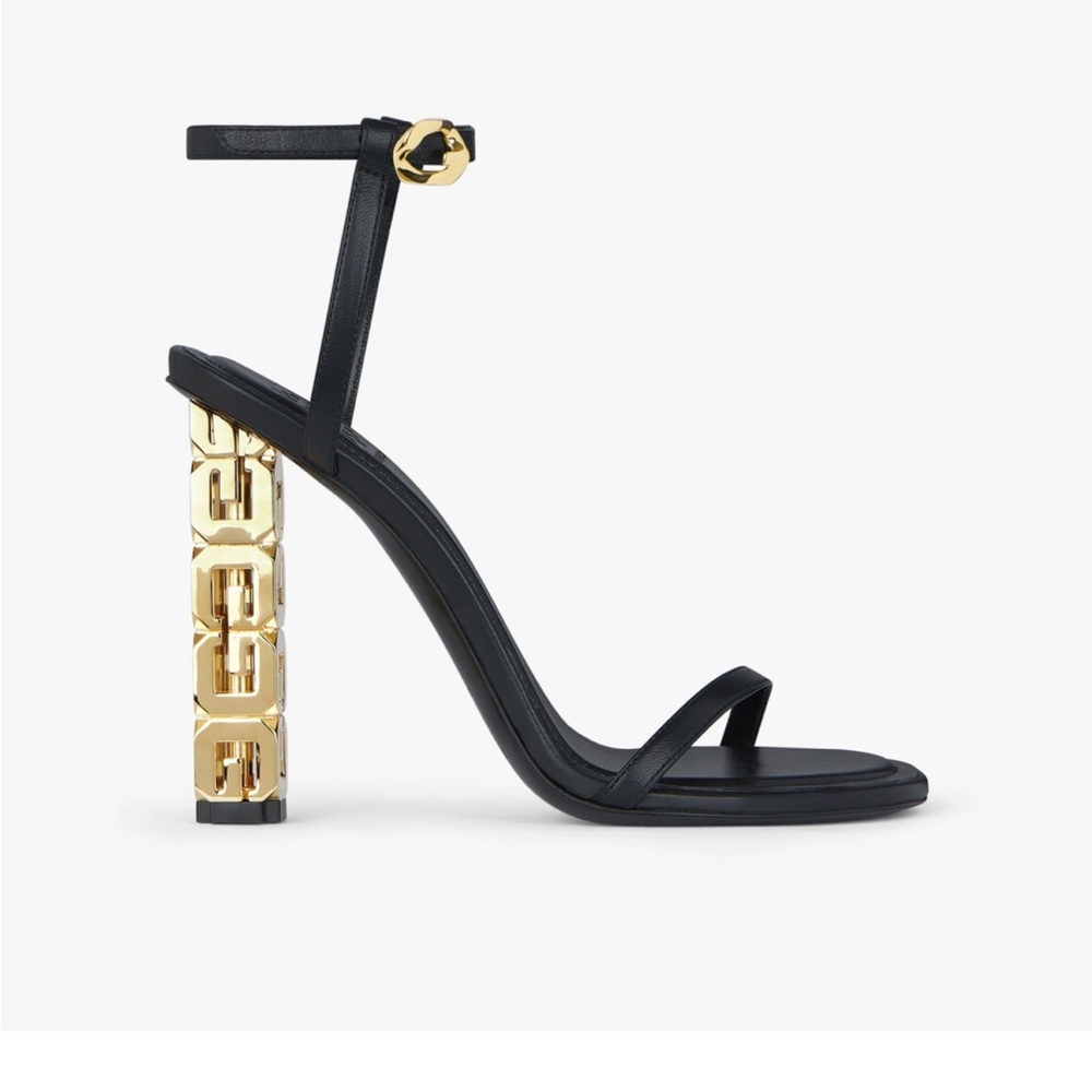Givenchy G Gold Cube Leather Sandals Size 40